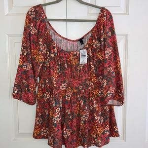 New Torrid orange floral peasant top fall vibes 14/16 1x